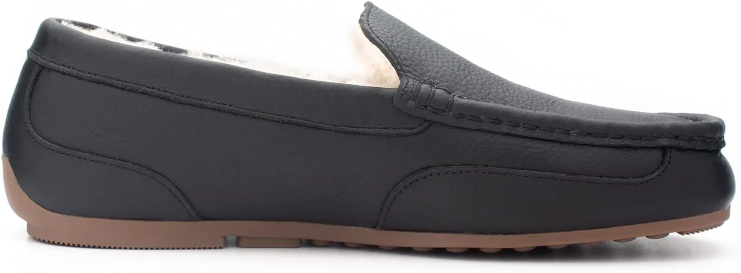 Parfeying Men's Indoor Outdoor Sheepskin Moccasins Slippers Memory Foam Driving Style Shoes