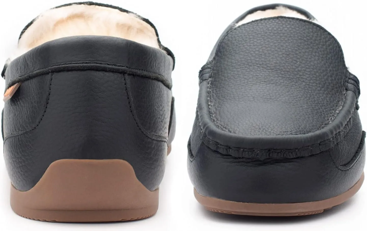 Parfeying Men's Indoor Outdoor Sheepskin Moccasins Slippers Memory Foam Driving Style Shoes