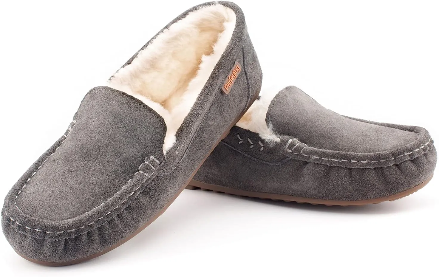 Parfeying Women's Sheepskin Moccasin Slippers Cow Suede Memory Foam Driving Style Loafers