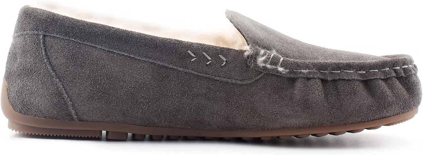 Parfeying Women's Sheepskin Moccasin Slippers Cow Suede Memory Foam Driving Style Loafers