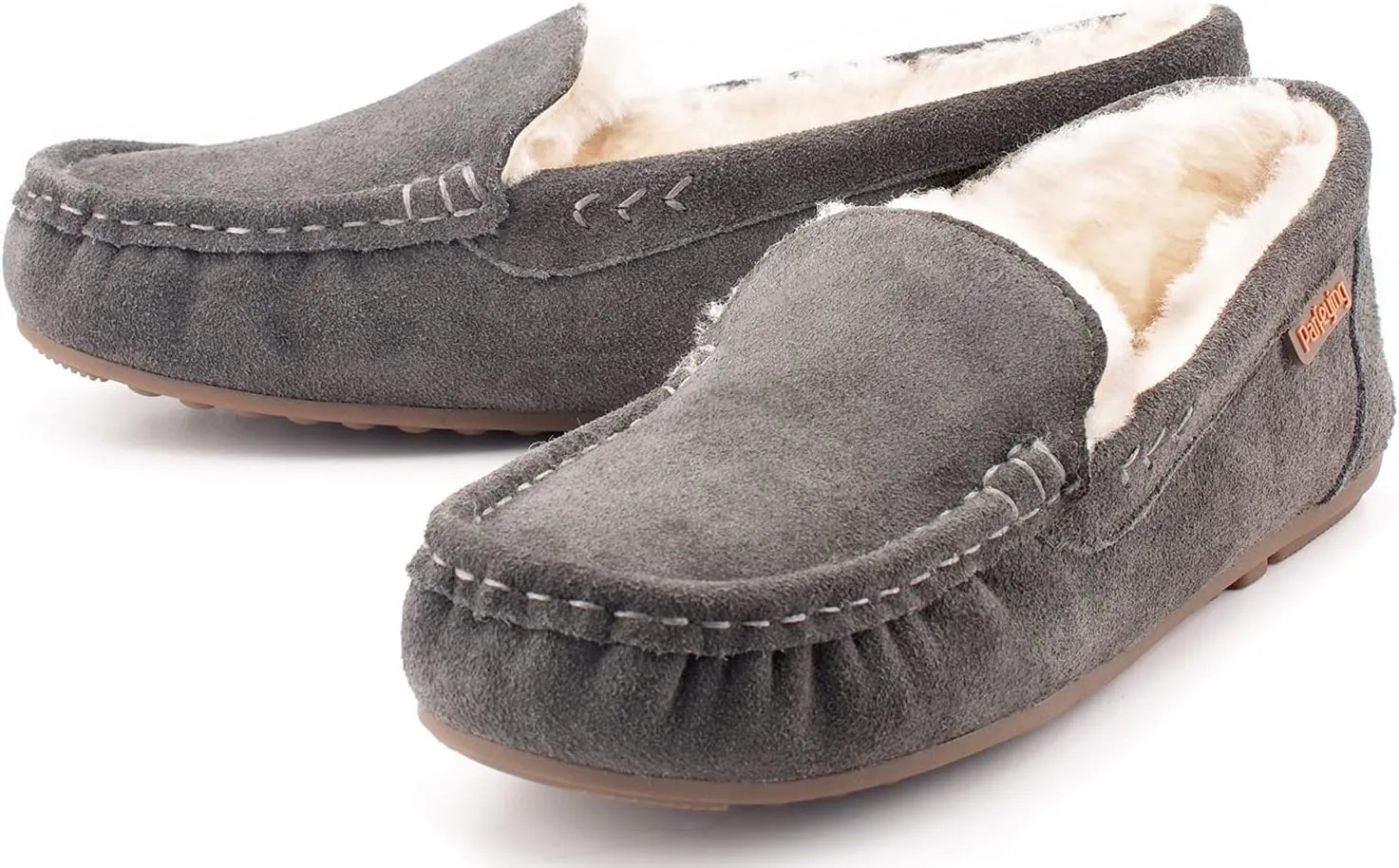 Parfeying Women's Sheepskin Moccasin Slippers Cow Suede Memory Foam Driving Style Loafers