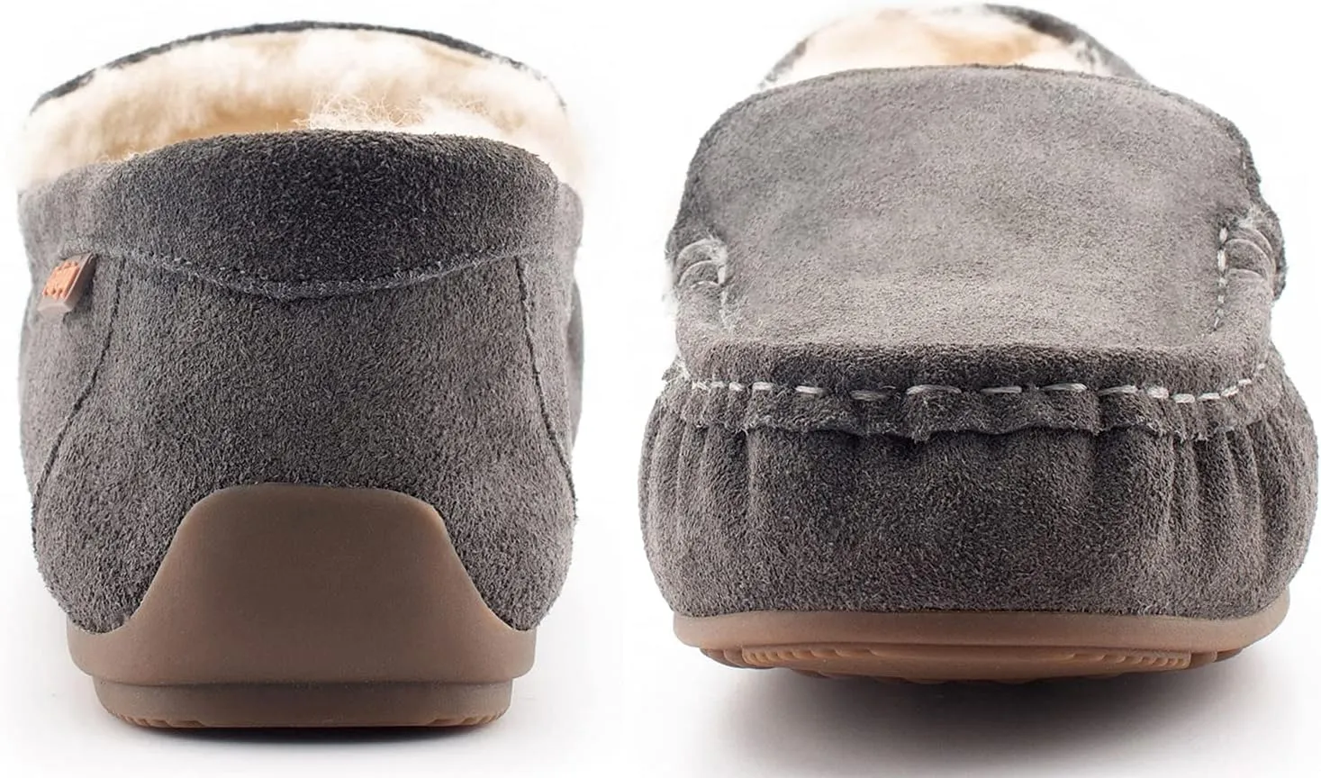 Parfeying Women's Sheepskin Moccasin Slippers Cow Suede Memory Foam Driving Style Loafers