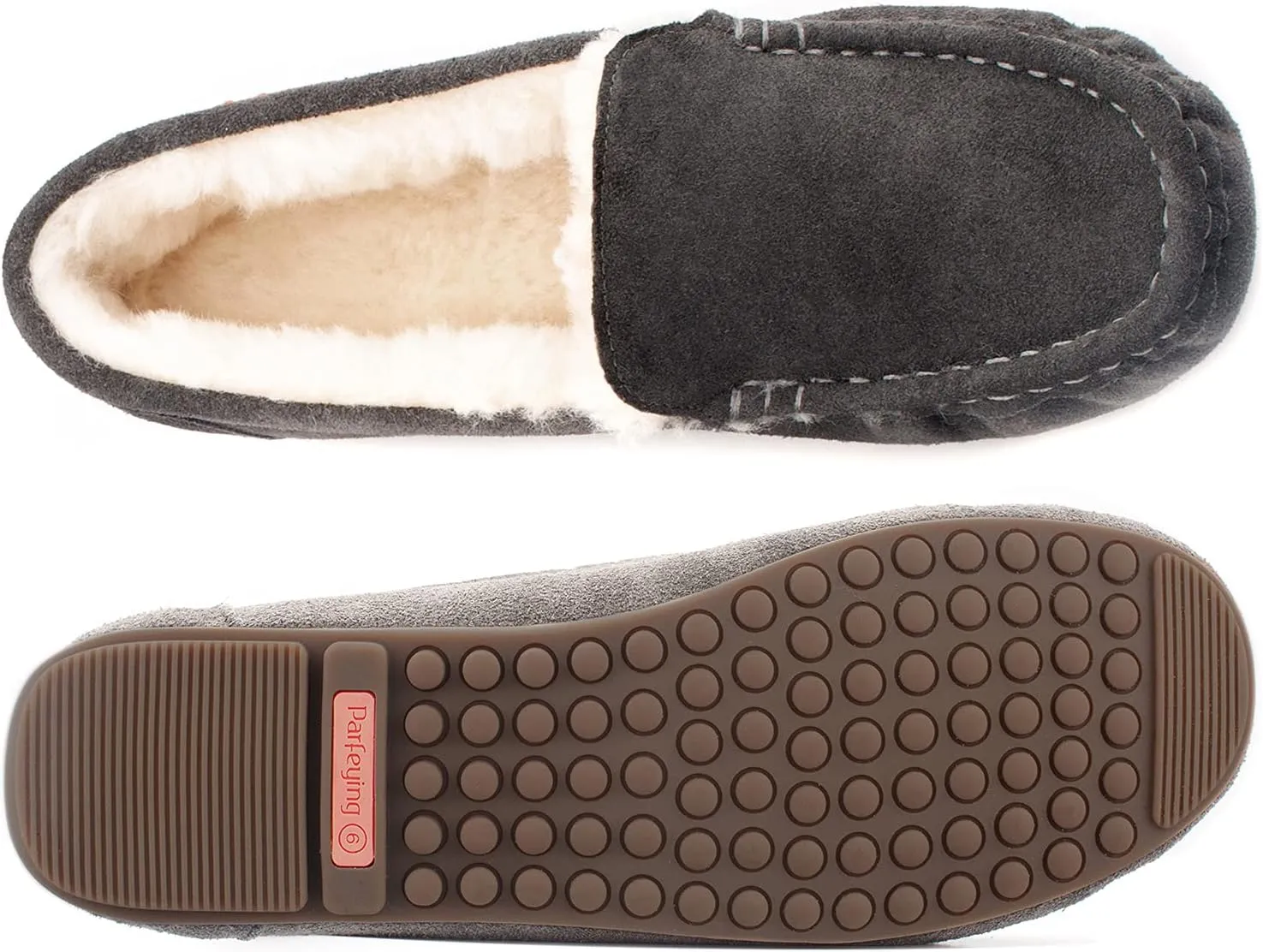 Parfeying Women's Sheepskin Moccasin Slippers Cow Suede Memory Foam Driving Style Loafers