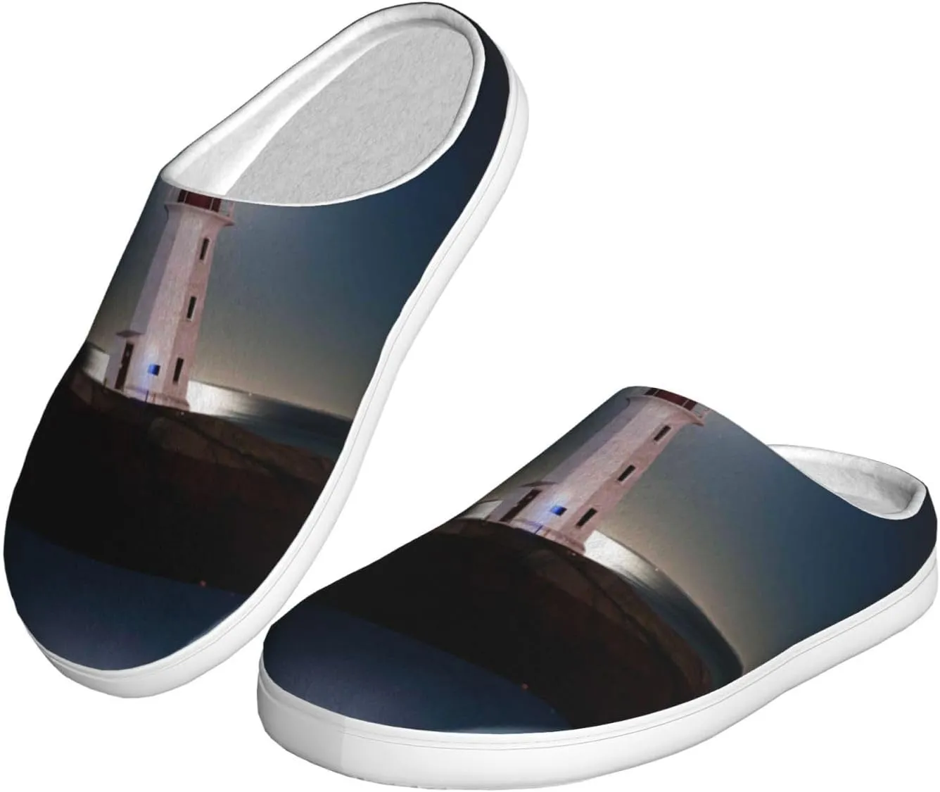Peggy's Cove Lighthouse Men's Women's Memory Foam Slippers Comfort Flannel Closed Toe House Shoes Indoor Scuff