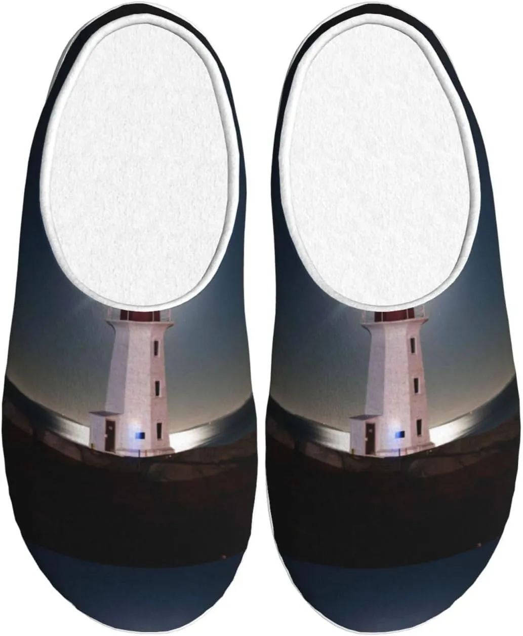 Peggy's Cove Lighthouse Men's Women's Memory Foam Slippers Comfort Flannel Closed Toe House Shoes Indoor Scuff