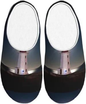 Peggy's Cove Lighthouse Men's Women's Memory Foam Slippers Comfort Flannel Closed Toe House Shoes Indoor Scuff