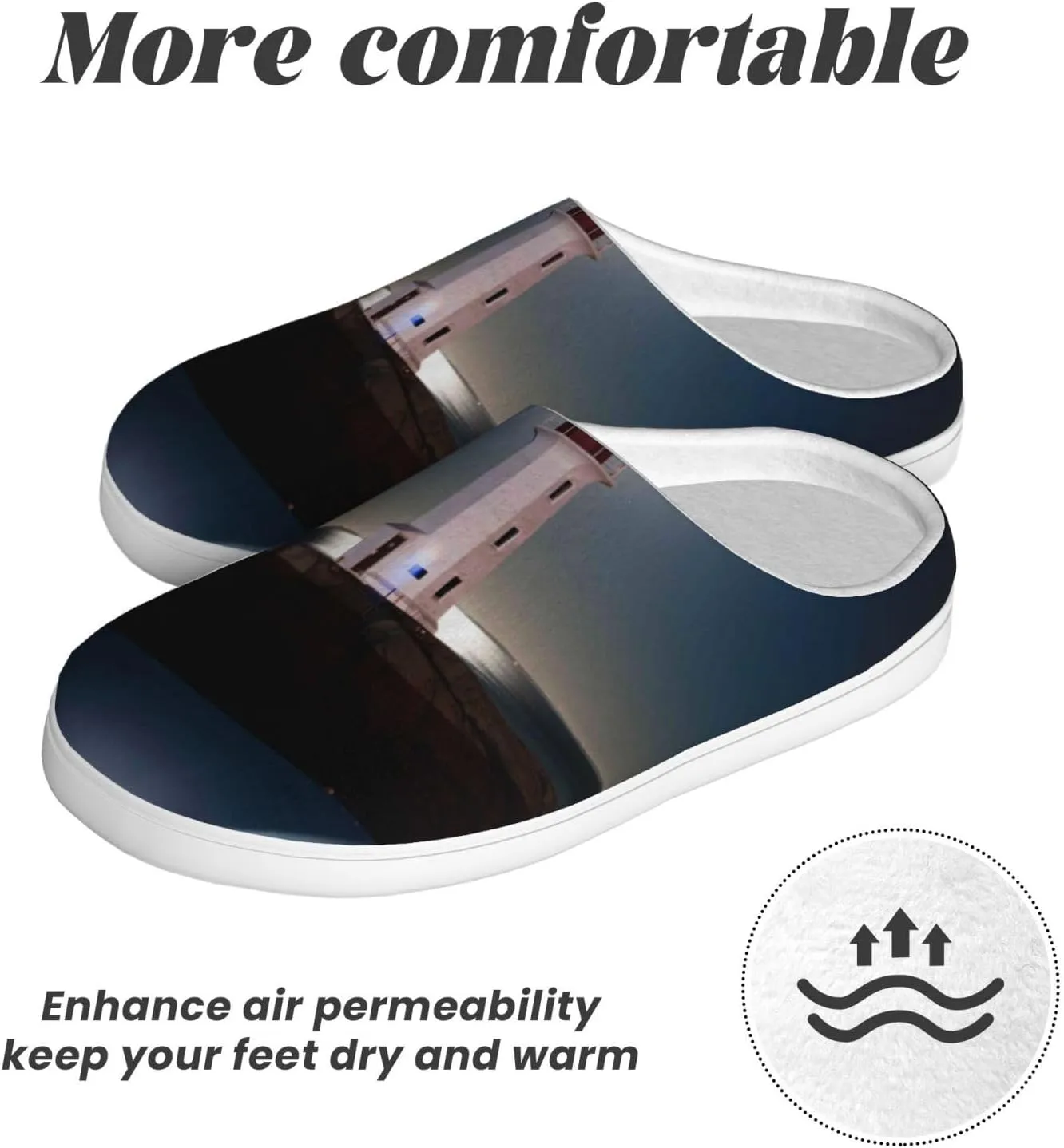 Peggy's Cove Lighthouse Men's Women's Memory Foam Slippers Comfort Flannel Closed Toe House Shoes Indoor Scuff