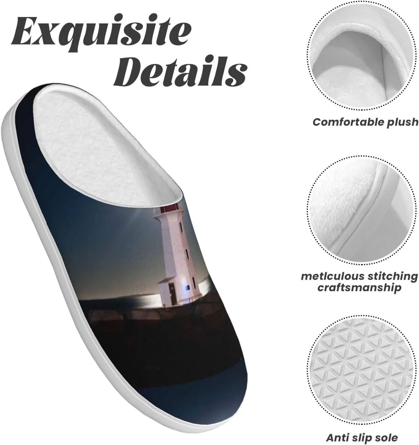 Peggy's Cove Lighthouse Men's Women's Memory Foam Slippers Comfort Flannel Closed Toe House Shoes Indoor Scuff