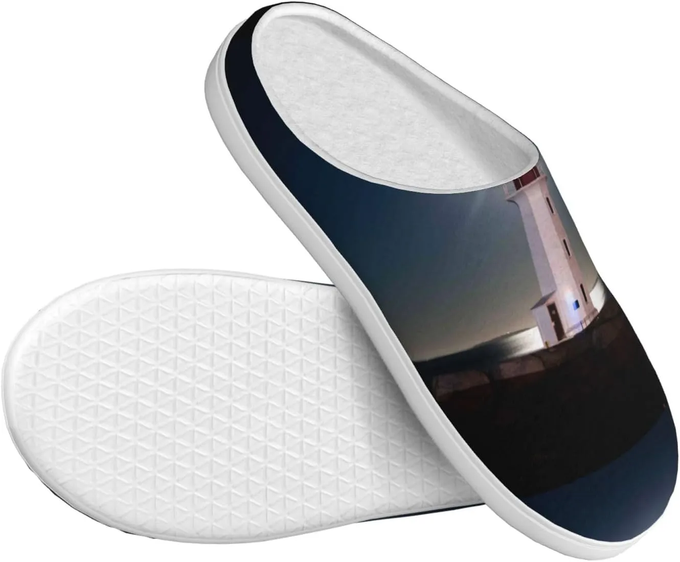 Peggy's Cove Lighthouse Men's Women's Memory Foam Slippers Comfort Flannel Closed Toe House Shoes Indoor Scuff