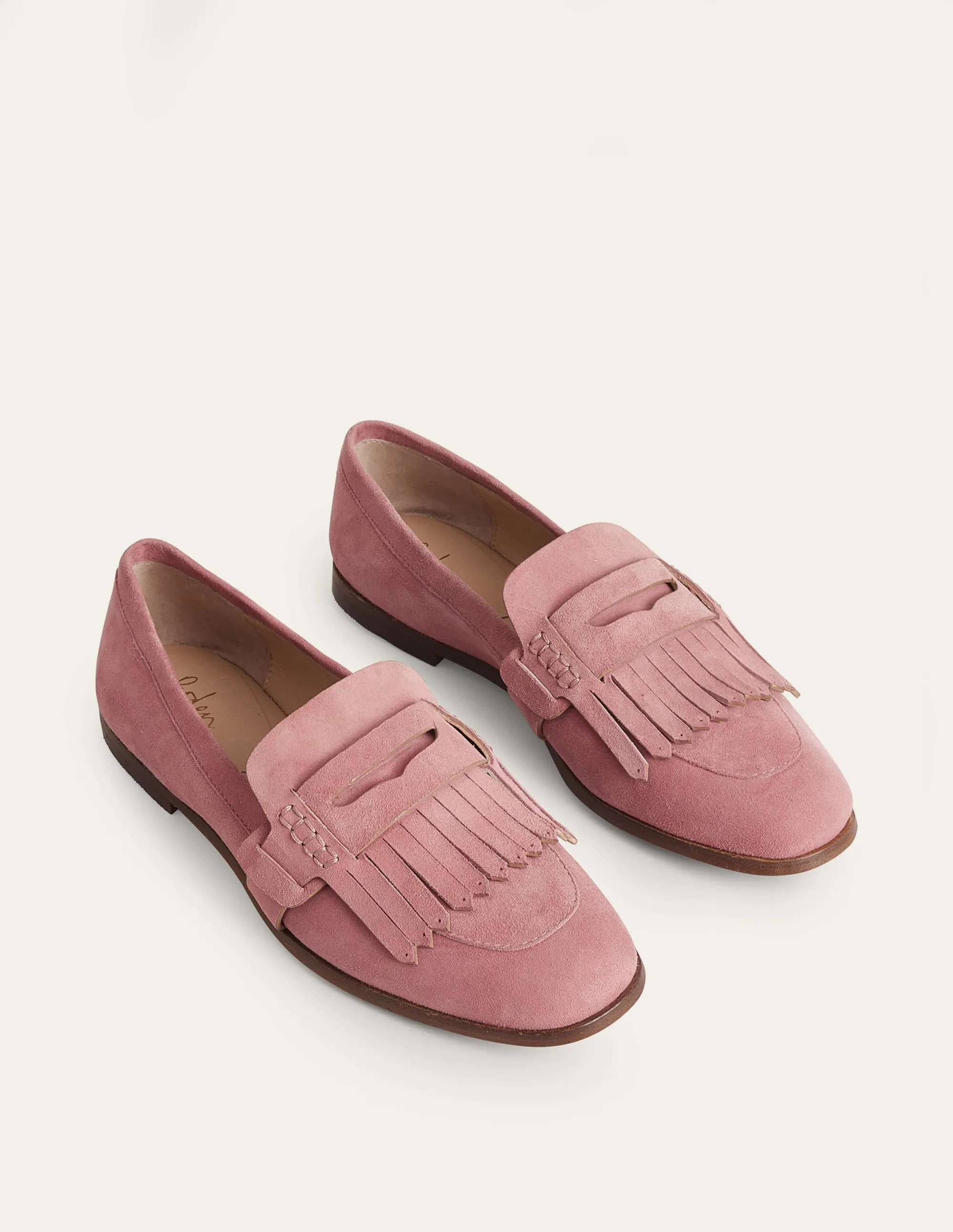 Pennyloafer mit Fransen-Pastellrosa, Veloursleder
