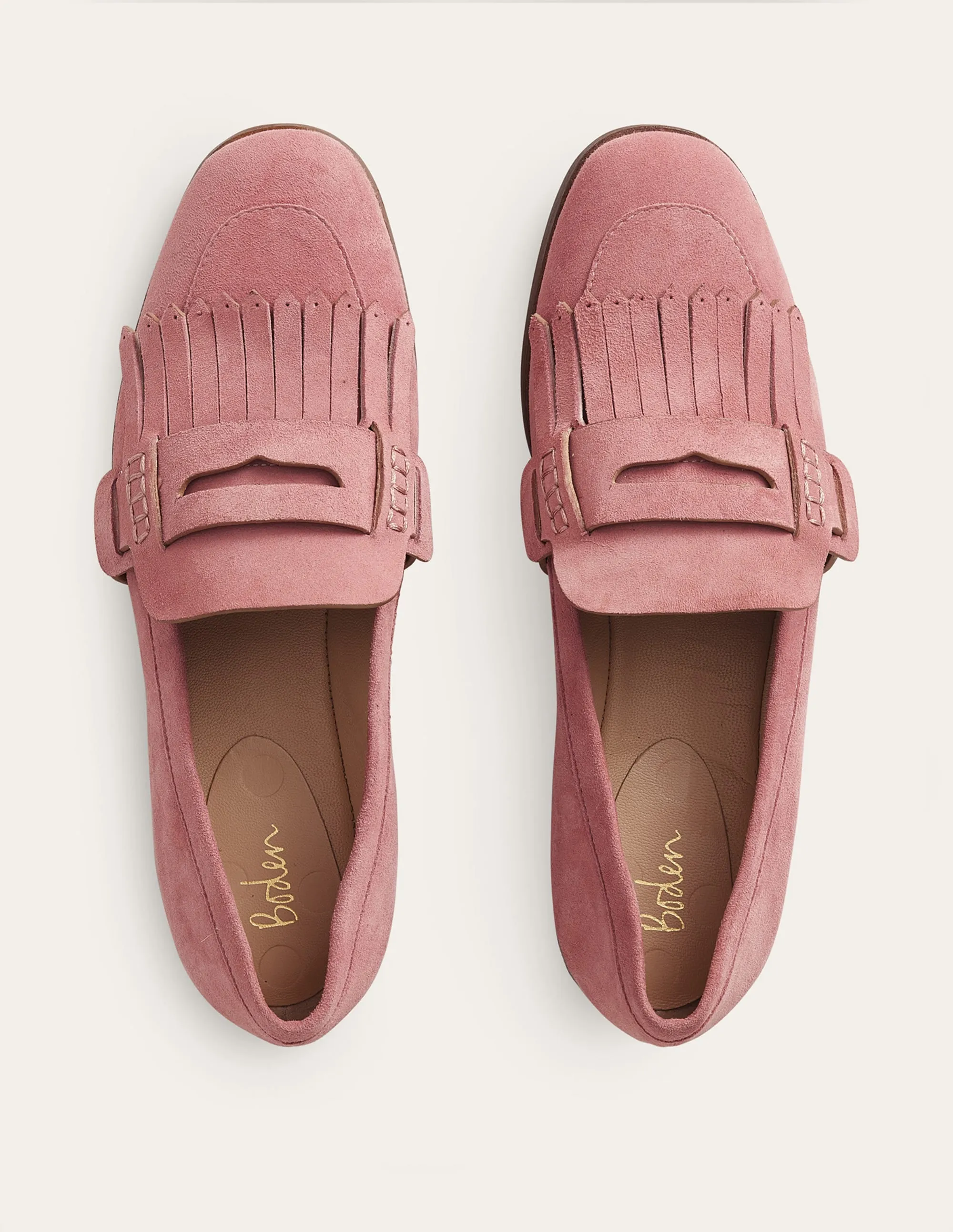 Pennyloafer mit Fransen-Pastellrosa, Veloursleder