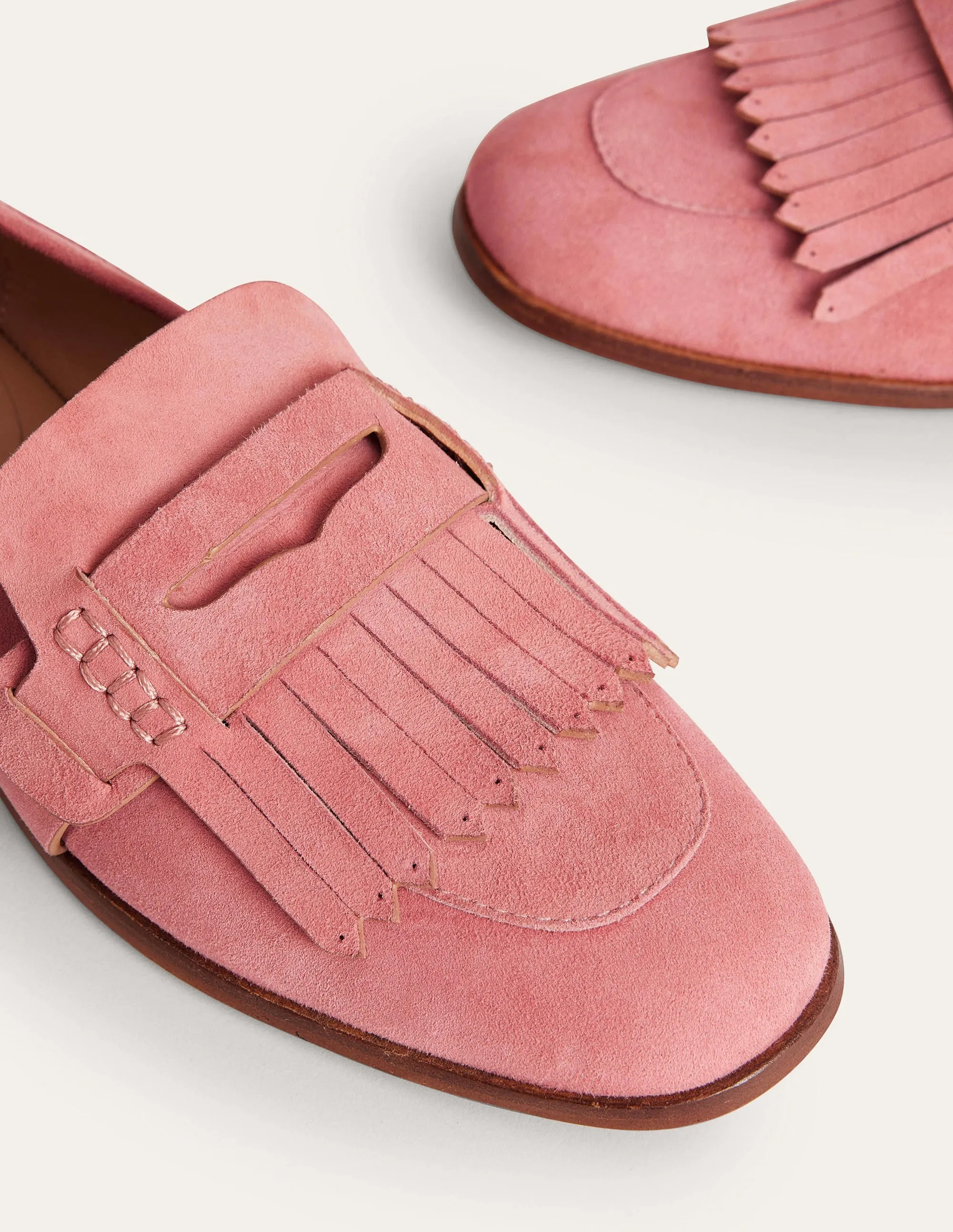 Pennyloafer mit Fransen-Pastellrosa, Veloursleder