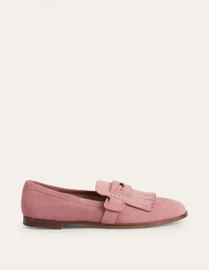 Pennyloafer mit Fransen-Pastellrosa, Veloursleder