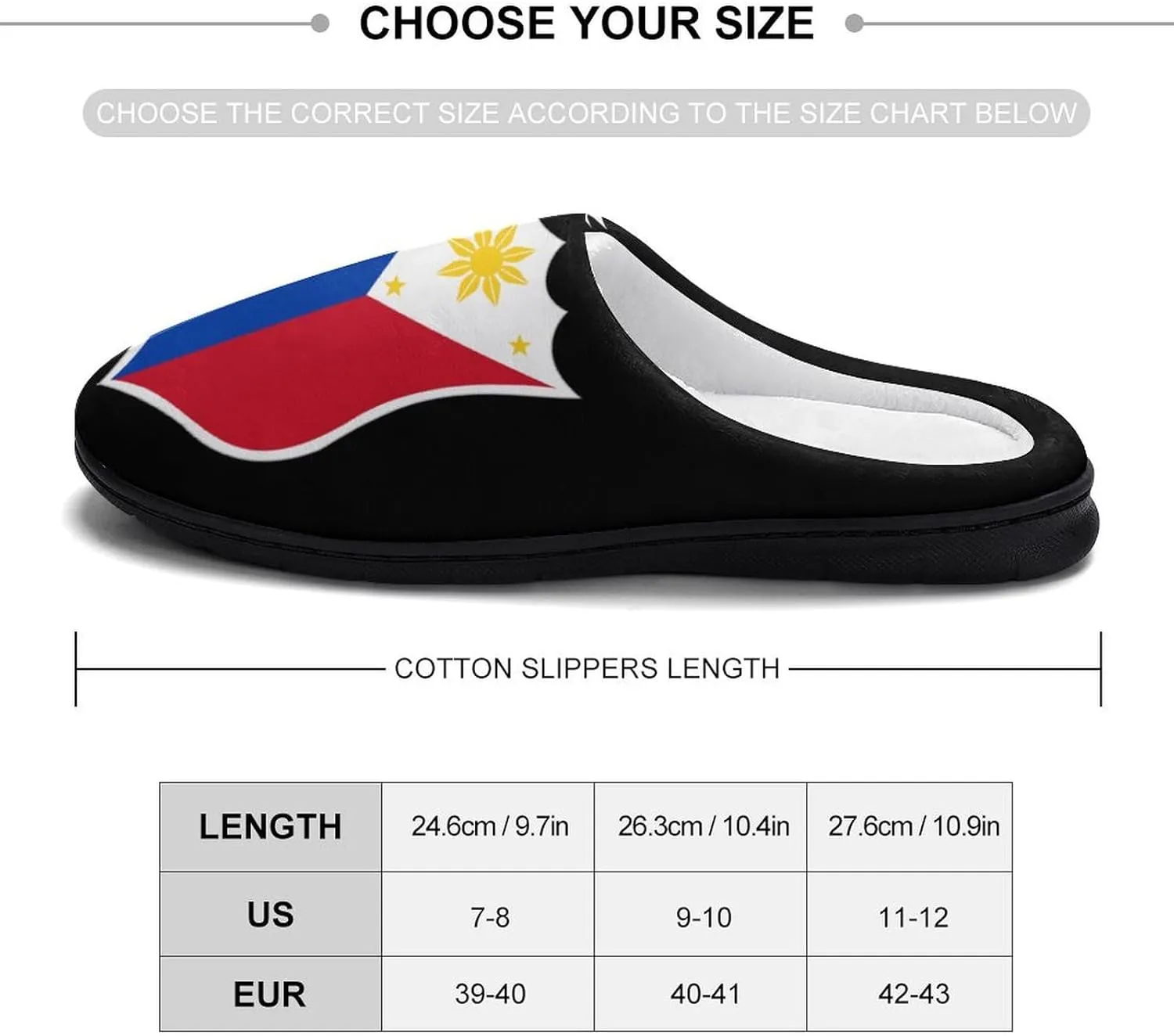 Philippine Flag Crest Cotton Slipper for Women House Warm Shoes Slip On Memory Foam for Indoor Outdoor