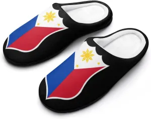 Philippine Flag Crest Cotton Slipper for Women House Warm Shoes Slip On Memory Foam for Indoor Outdoor