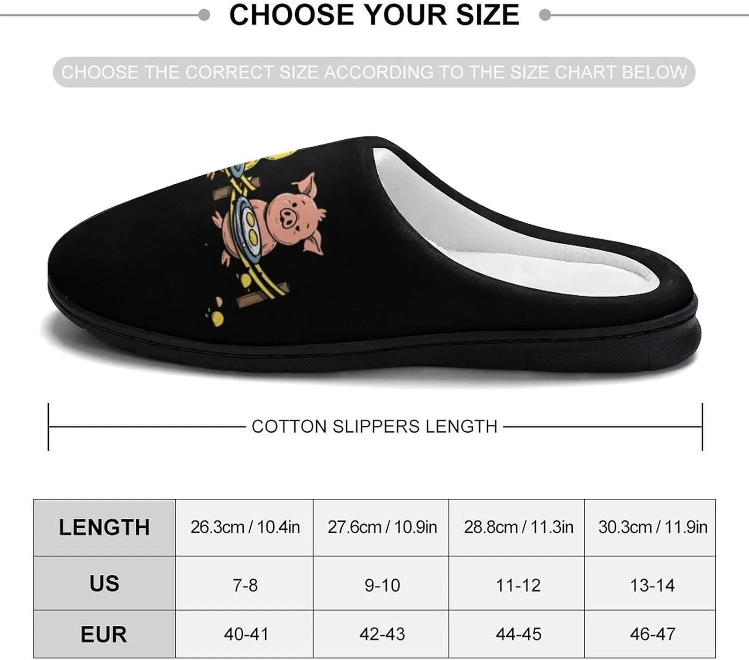 Piggy and Chicken Funny Food Men's Cotton Slippers Memory Foam Washable Shoes in Outdoor and Indoor