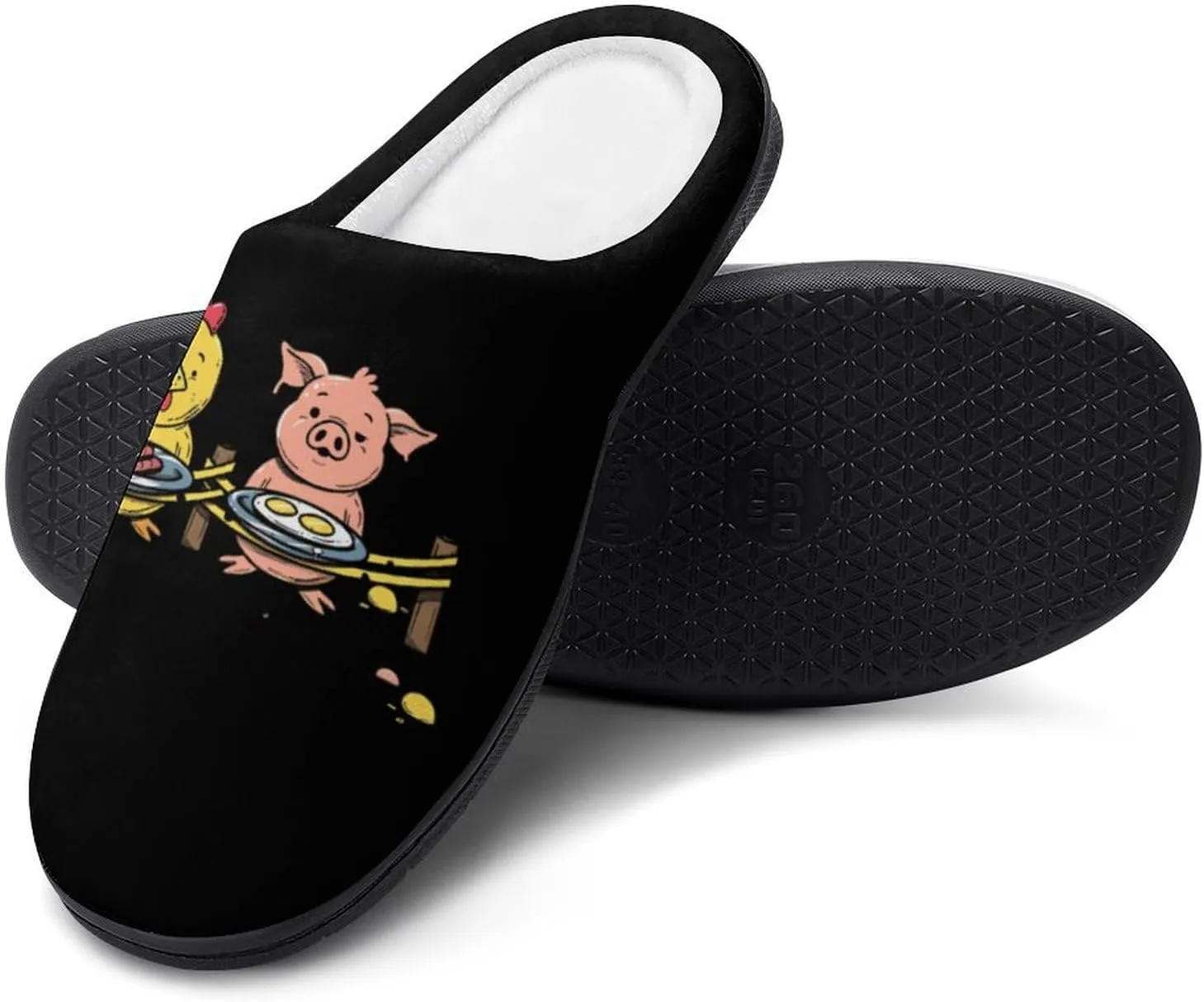 Piggy and Chicken Funny Food Men's Cotton Slippers Memory Foam Washable Shoes in Outdoor and Indoor