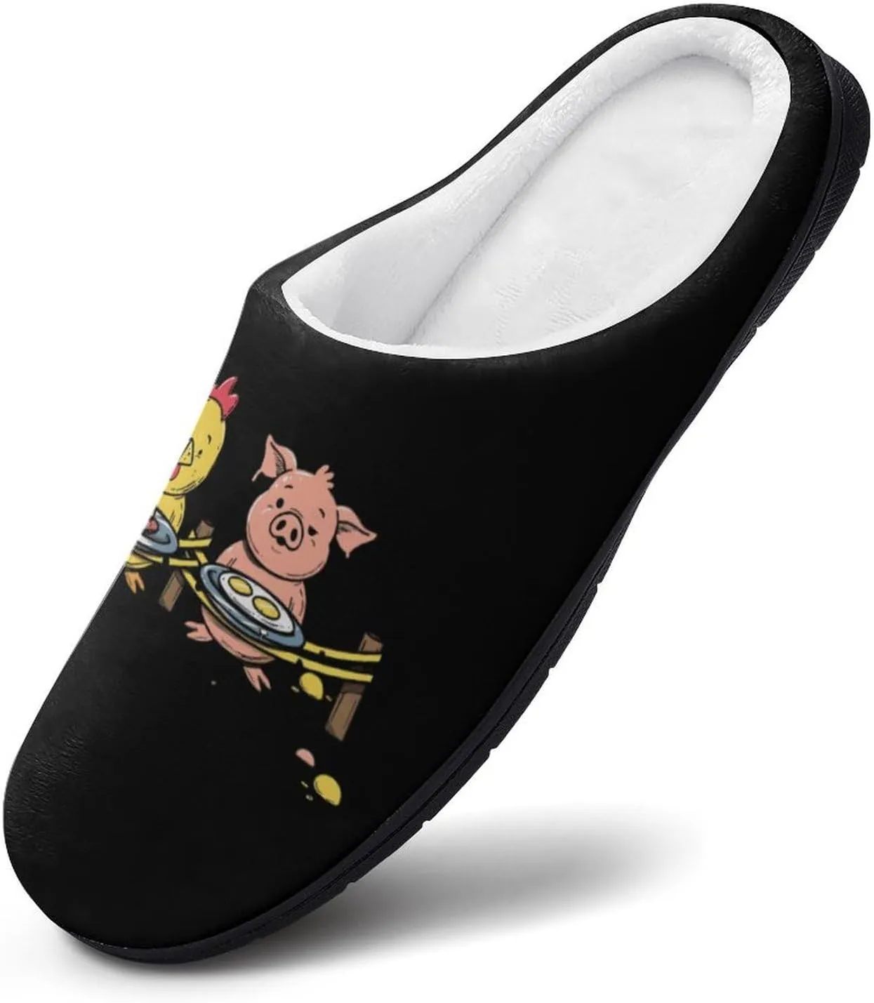 Piggy and Chicken Funny Food Men's Cotton Slippers Memory Foam Washable Shoes in Outdoor and Indoor