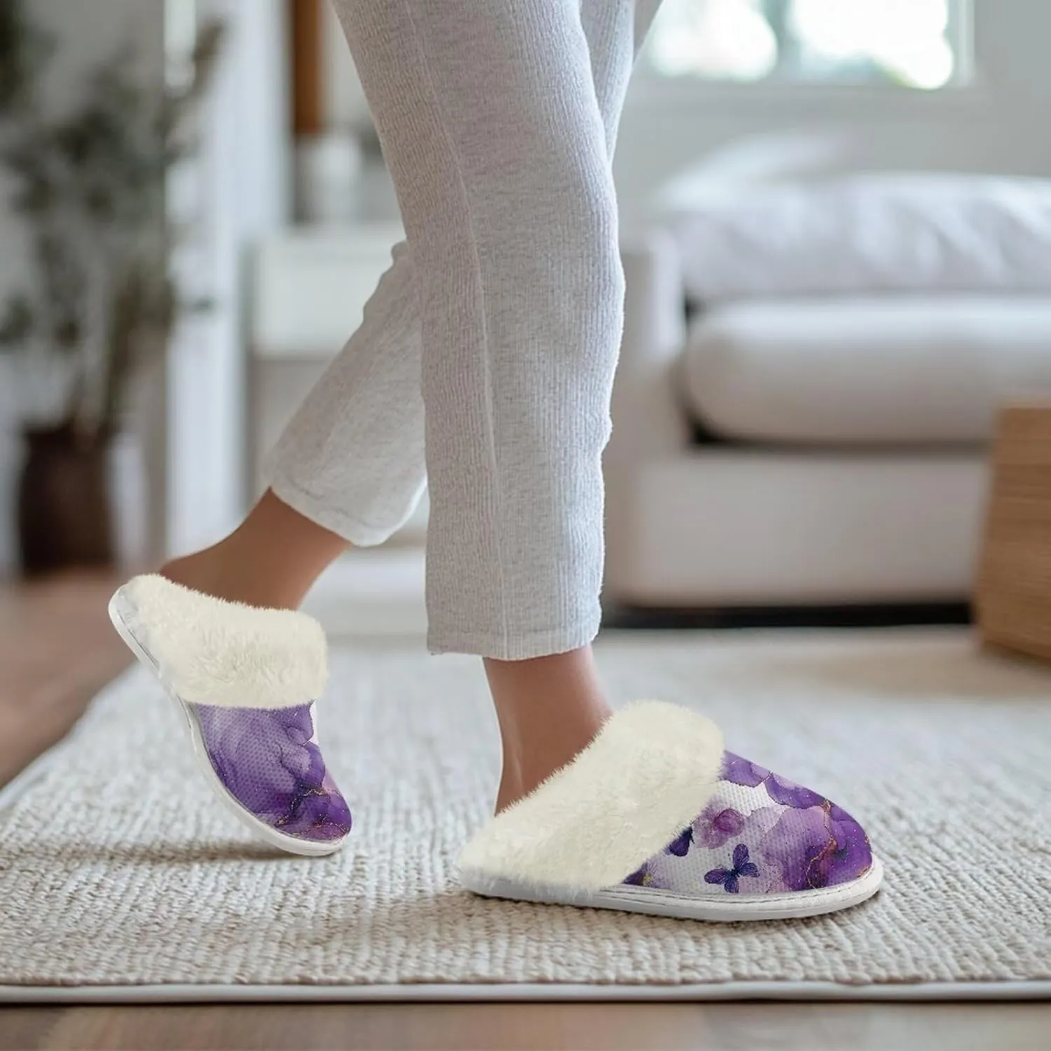 Plush House Shoes for Women Closed Toe House Slipper Warm Flannel Fuzzy Slippers with Non Skid Sole for Indoor