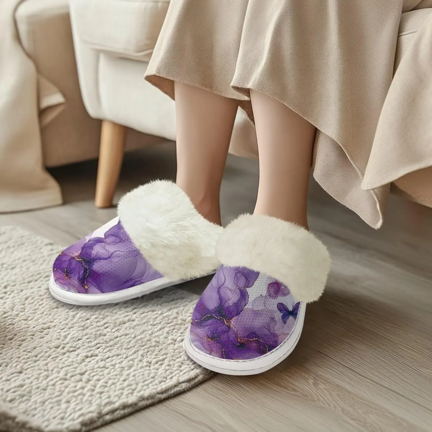 Plush House Shoes for Women Closed Toe House Slipper Warm Flannel Fuzzy Slippers with Non Skid Sole for Indoor