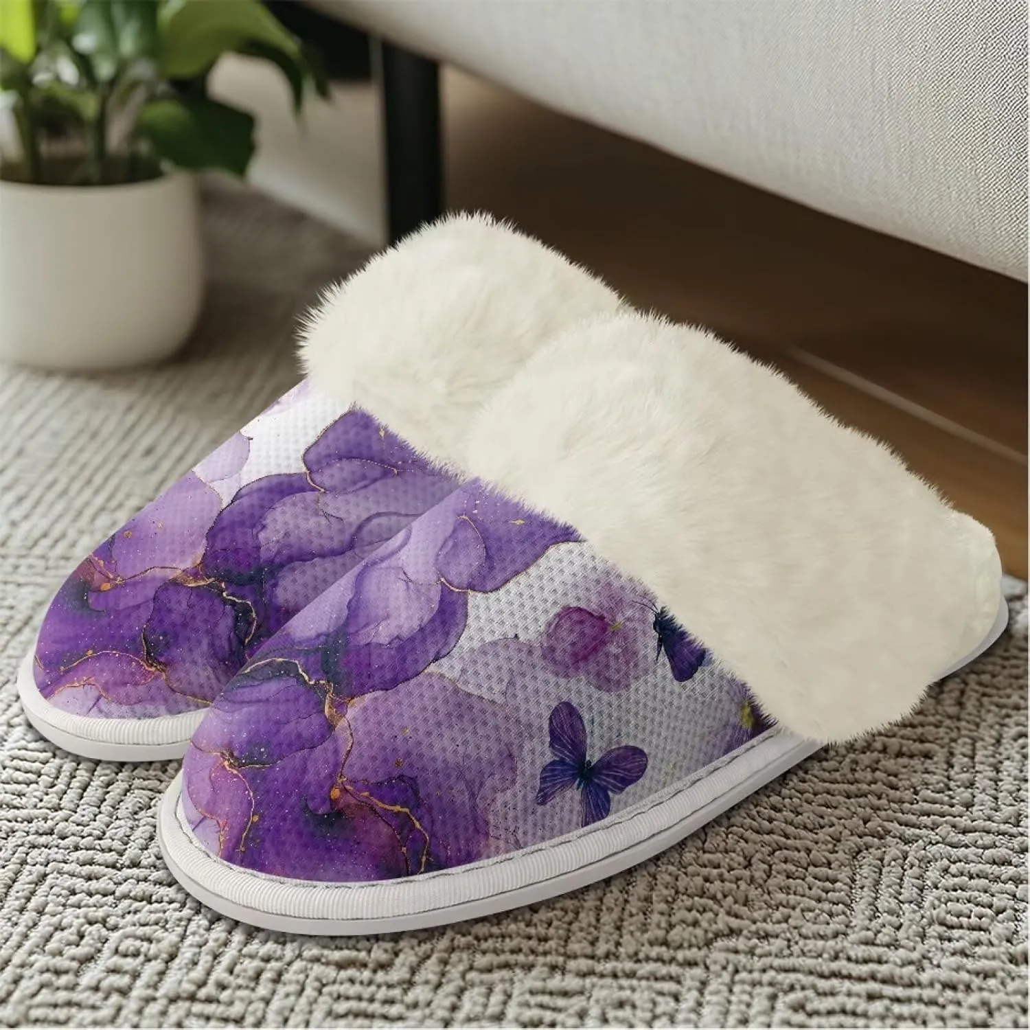 Plush House Shoes for Women Closed Toe House Slipper Warm Flannel Fuzzy Slippers with Non Skid Sole for Indoor