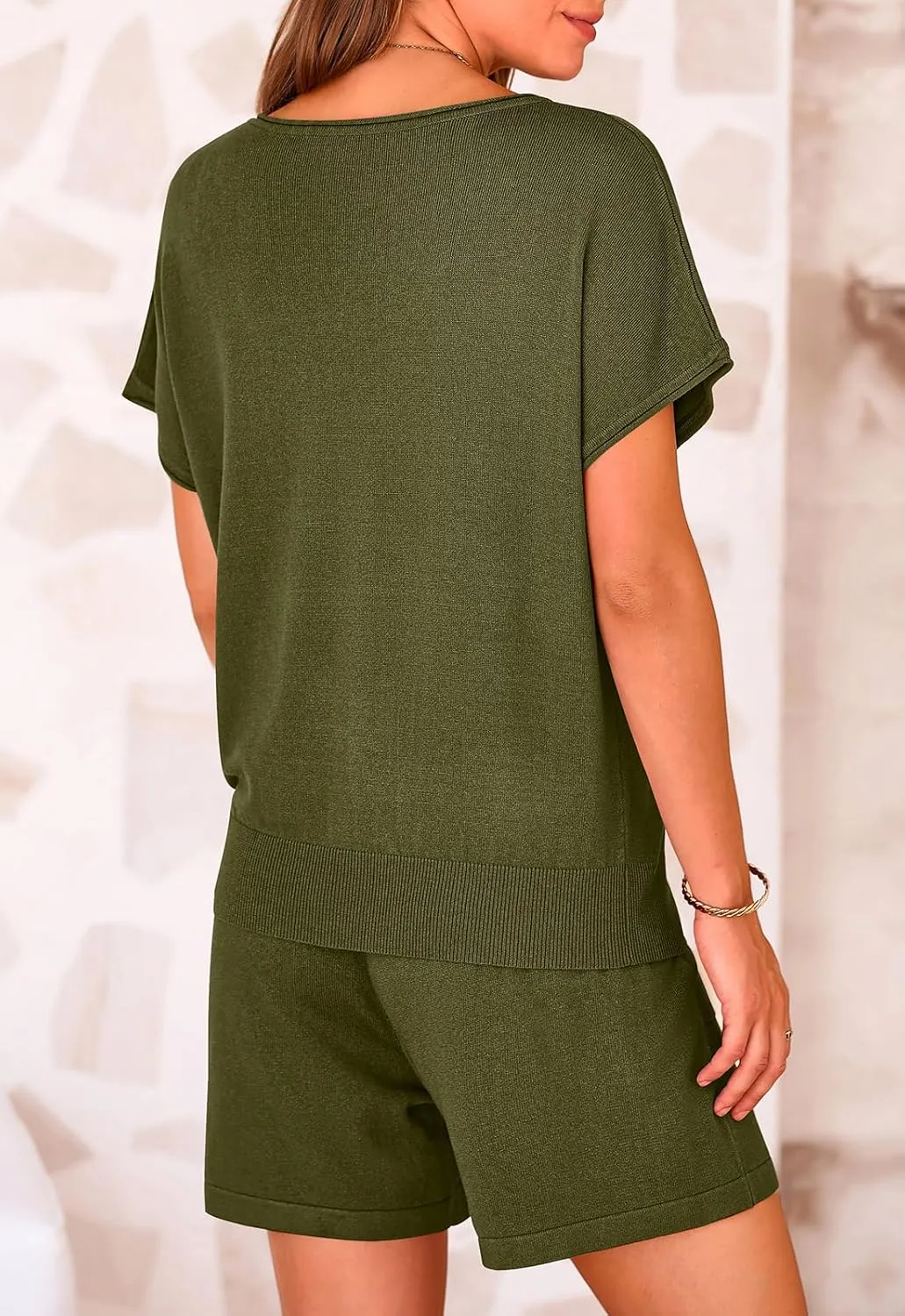 PRETTYGARDEN Two Piece Set For Women Summer Lounge Sets Shorts And Short Sleeve Tops Knitted Matching Travel Spring Outfits
