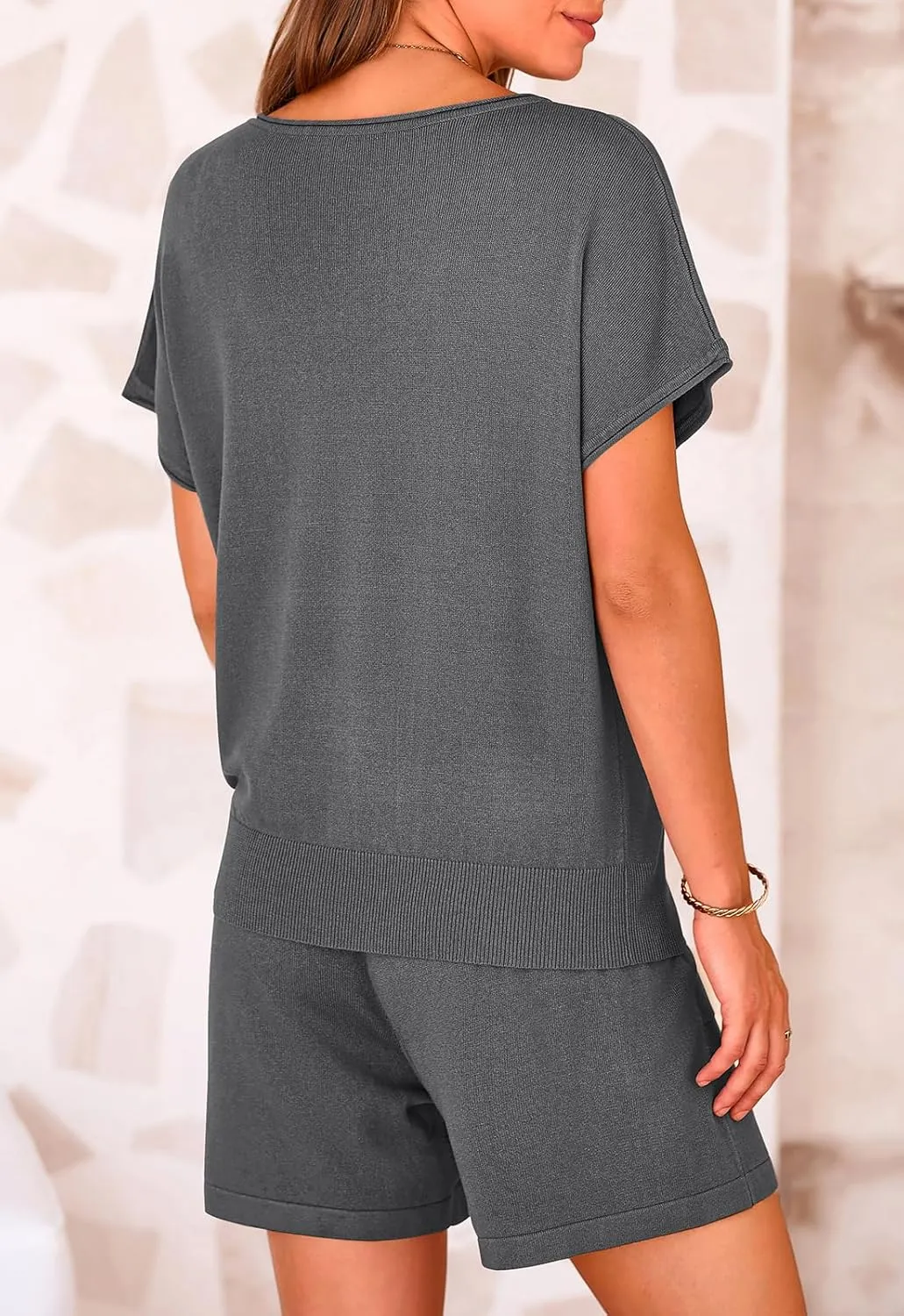 PRETTYGARDEN Two Piece Set For Women Summer Lounge Sets Shorts And Short Sleeve Tops Knitted Matching Travel Spring Outfits