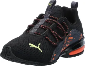 PUMA Cross Training Shoes Axelion Mesh Sneaker, 2.5 US Unisex Little Kid, Black-Flame Flicker-Lime Smash