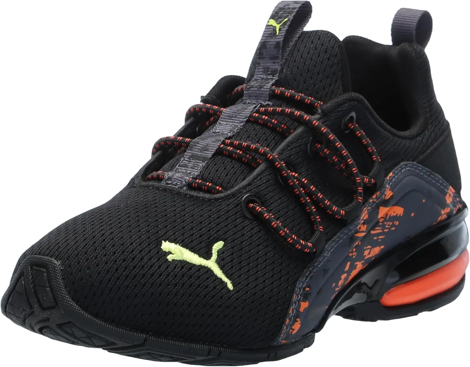PUMA Cross Training Shoes Axelion Mesh Sneaker, 2.5 US Unisex Little Kid, Black-Flame Flicker-Lime Smash