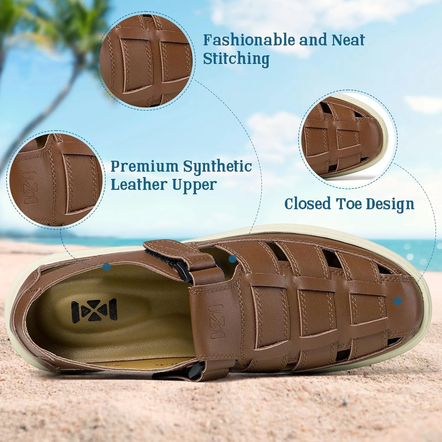 Qiucdzi Men's Sport Sandals Leather Closed Toe Sandal Breathable Outdoor Fisherman Shoes Adjustable Summer Beach Shoes for Hiking Walking