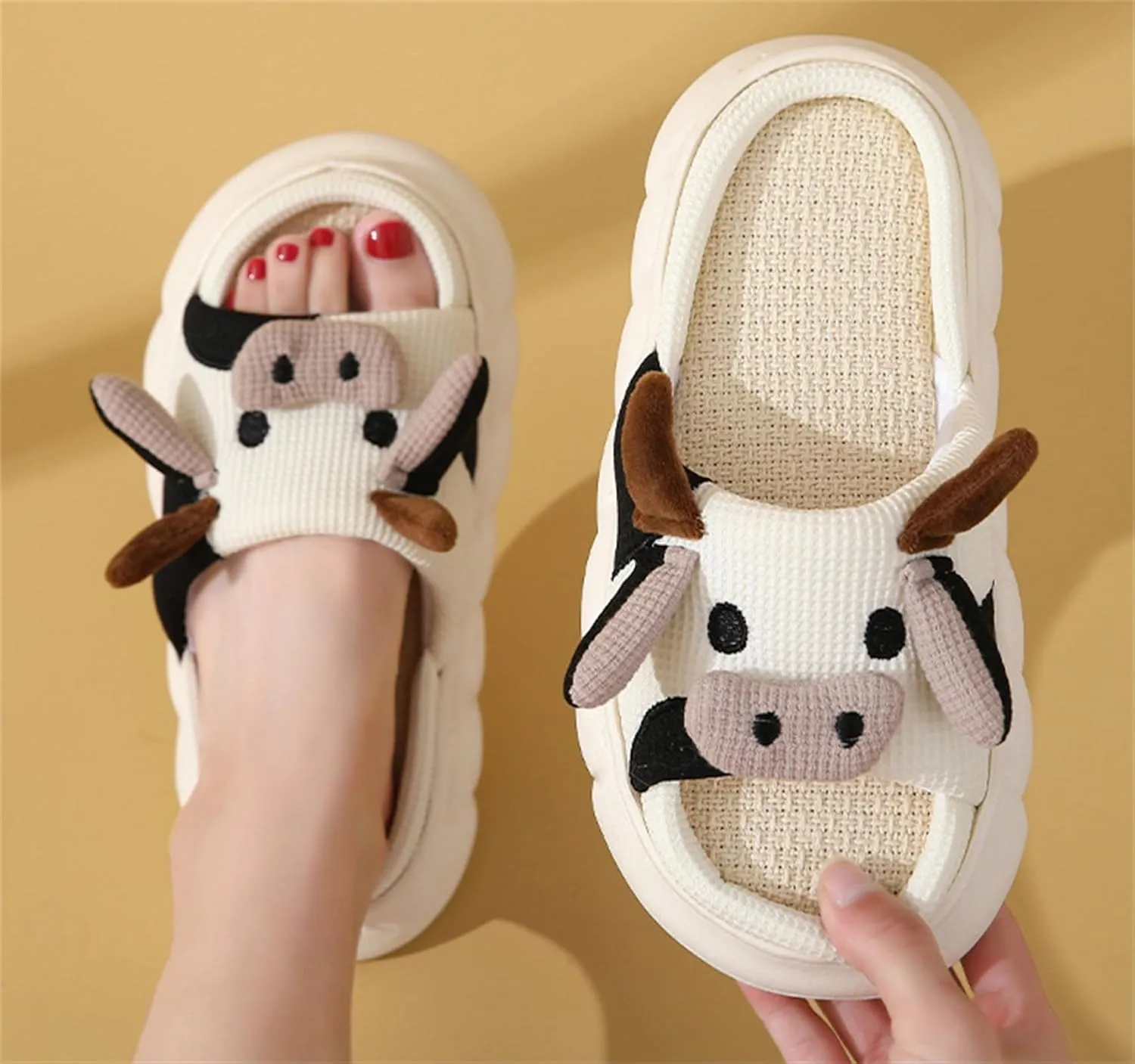 Rabbit And Bear Linen Slippers, Cute Animal Lace Slippers,Cotton Linen Couple's Home Shoes Indoor And Outdoor