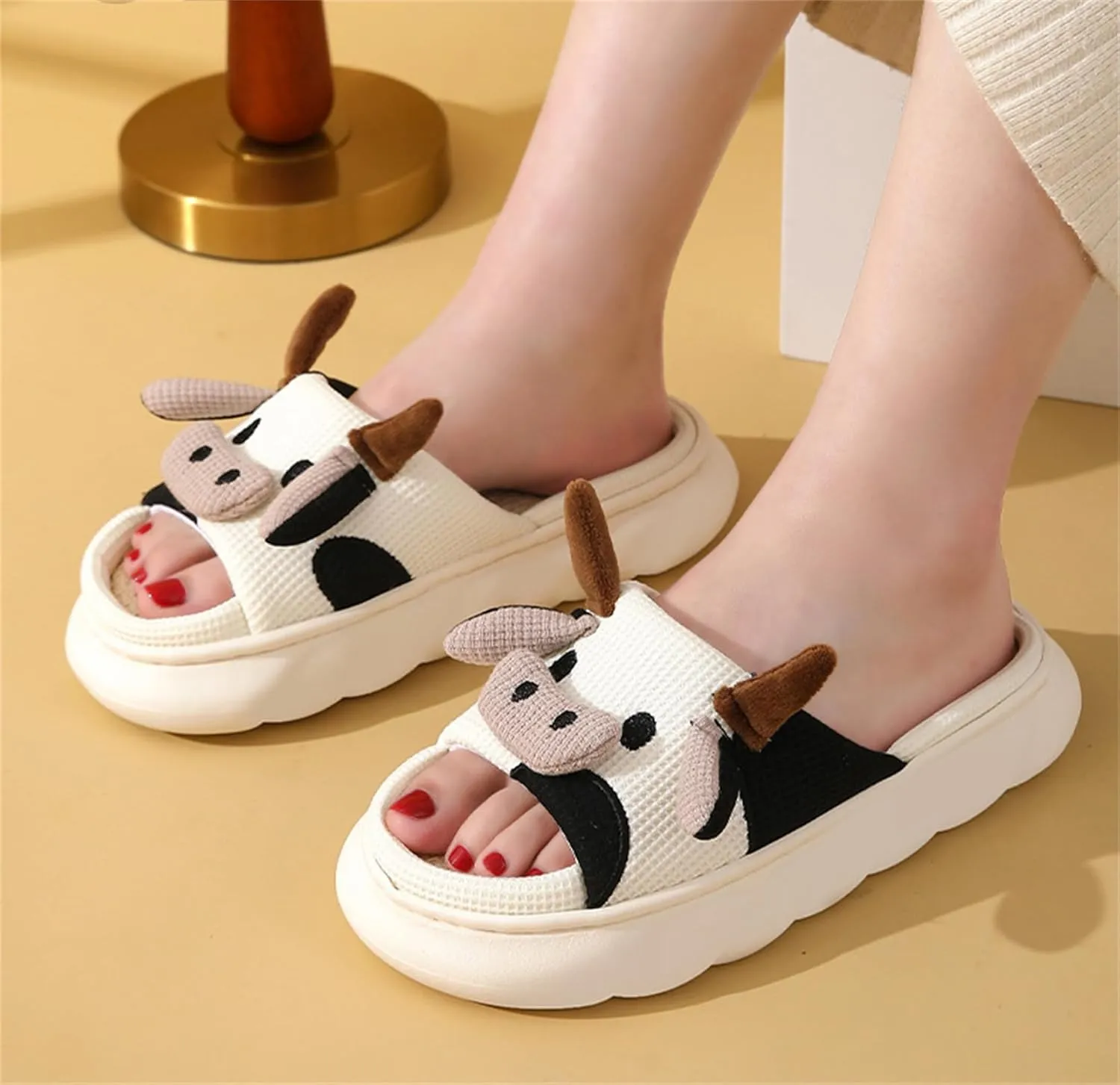 Rabbit And Bear Linen Slippers, Cute Animal Lace Slippers,Cotton Linen Couple's Home Shoes Indoor And Outdoor