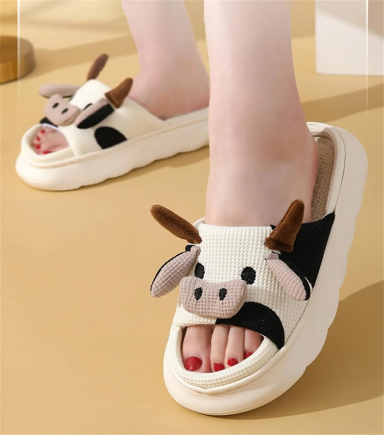 Rabbit And Bear Linen Slippers, Cute Animal Lace Slippers,Cotton Linen Couple's Home Shoes Indoor And Outdoor