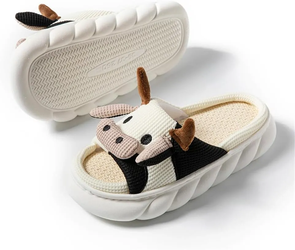 Rabbit And Bear Linen Slippers, Cute Animal Lace Slippers,Cotton Linen Couple's Home Shoes Indoor And Outdoor