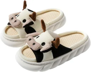 Rabbit And Bear Linen Slippers, Cute Animal Lace Slippers,Cotton Linen Couple's Home Shoes Indoor And Outdoor