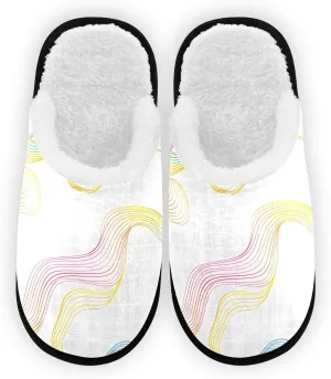 Rainbow Color Wave Stripe Plush Slippers for Women Men Warm Comfortable Travel Spa Slipper Non-slip House Shoes