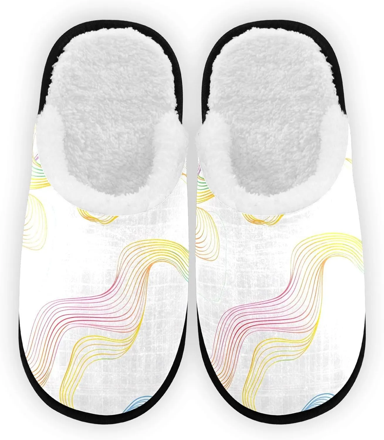 Rainbow Color Wave Stripe Plush Slippers for Women Men Warm Comfortable Travel Spa Slipper Non-slip House Shoes