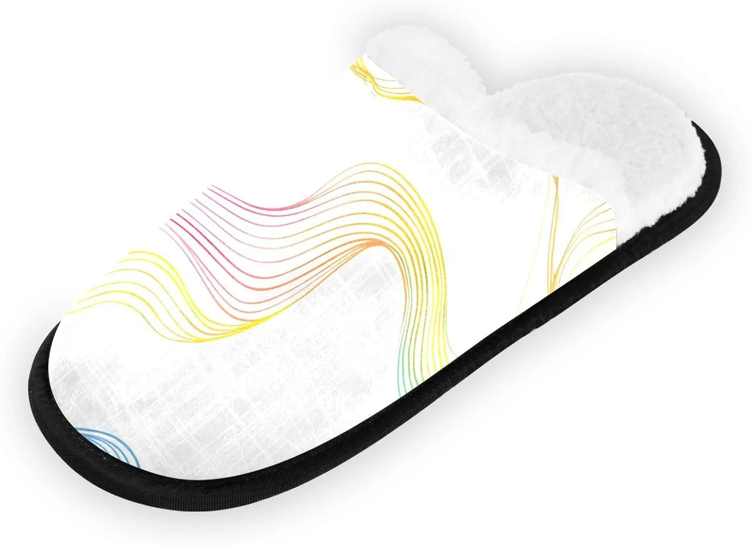 Rainbow Color Wave Stripe Plush Slippers for Women Men Warm Comfortable Travel Spa Slipper Non-slip House Shoes