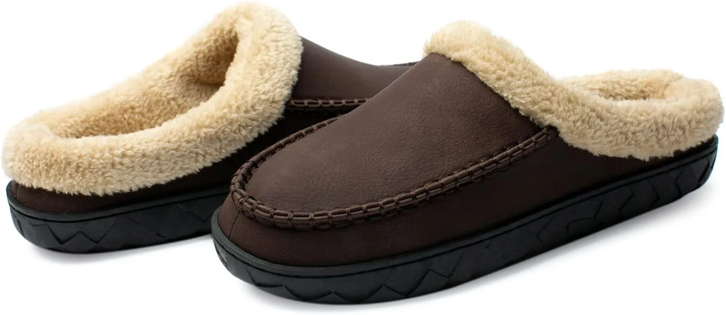 Ranberone Men's Slippers Microsuede Upper Moccasin House Shoes with Fuzzy Plush Lining Indoor and Outdoor