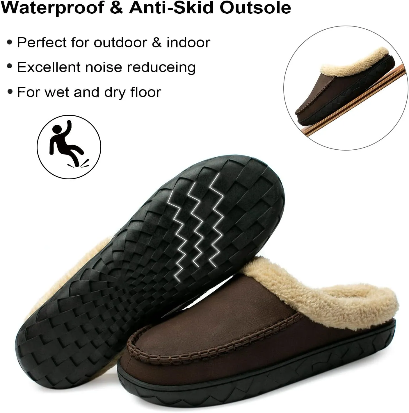 Ranberone Men's Slippers Microsuede Upper Moccasin House Shoes with Fuzzy Plush Lining Indoor and Outdoor