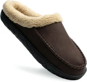Ranberone Men's Slippers Microsuede Upper Moccasin House Shoes with Fuzzy Plush Lining Indoor and Outdoor