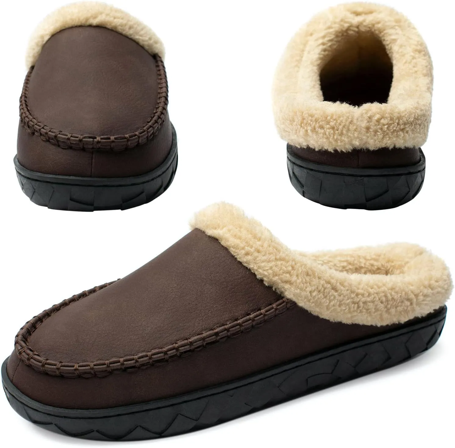Ranberone Men's Slippers Microsuede Upper Moccasin House Shoes with Fuzzy Plush Lining Indoor and Outdoor