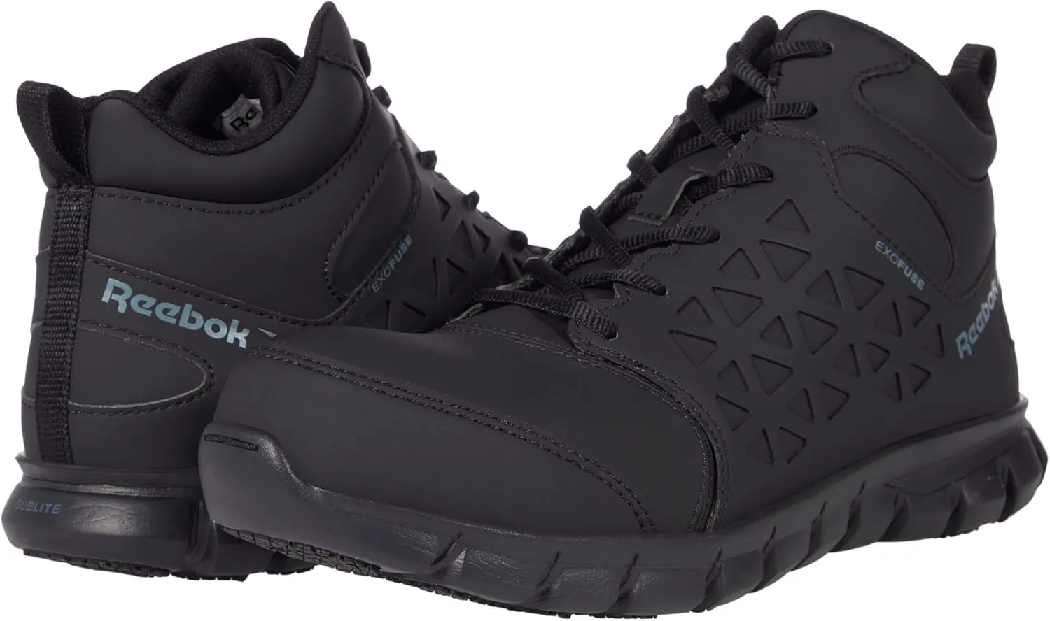 Reebok Work Mens Sublite Cushion Athletic Mid Cut Work Safety Shoes Casual - Black