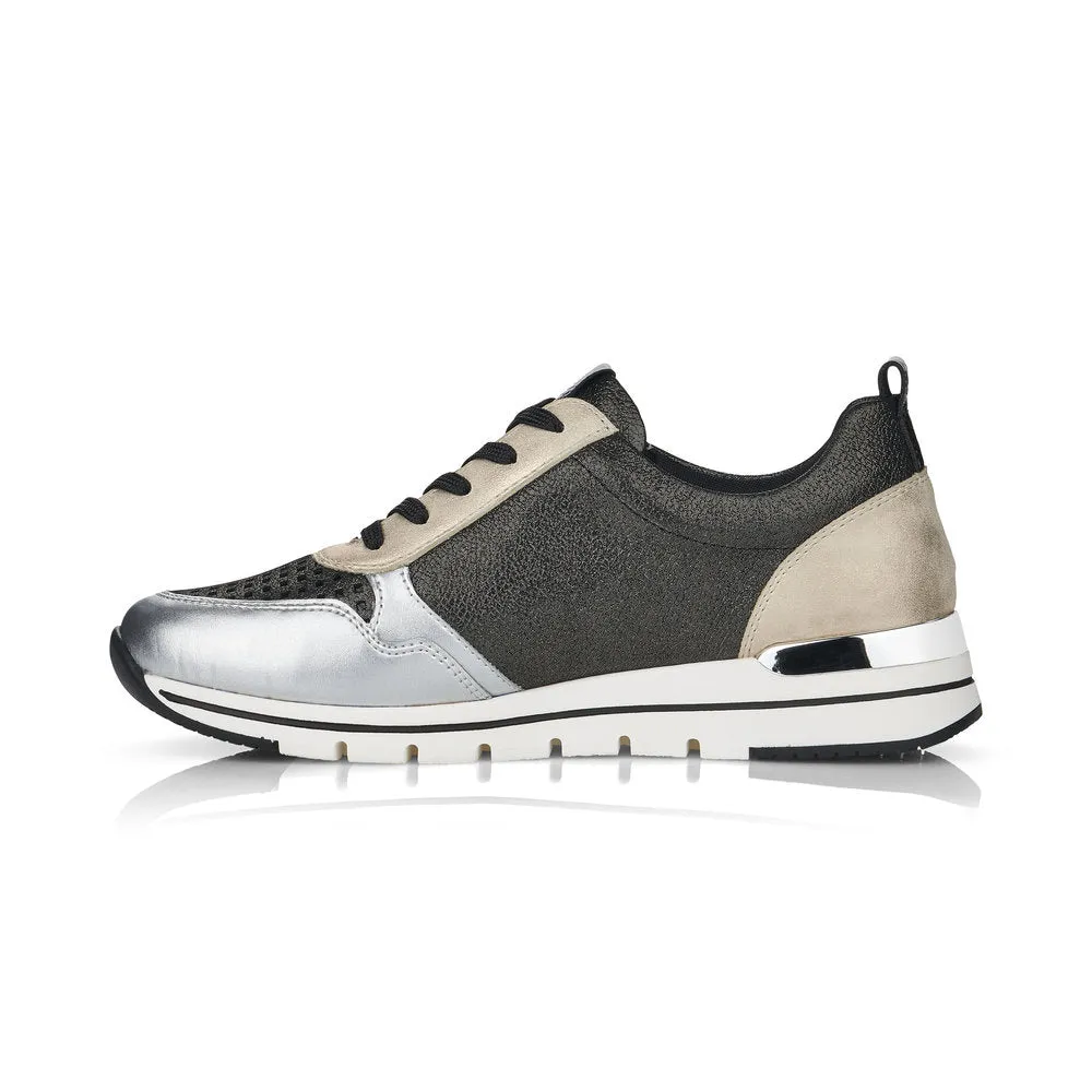 REMONTE - R6702-02 SILVER MULTI LACED WEDGE SNEAKER