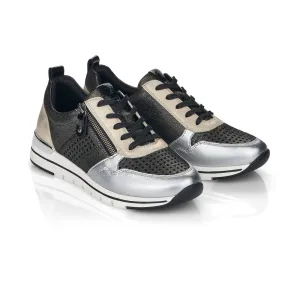 REMONTE - R6702-02 SILVER MULTI LACED WEDGE SNEAKER