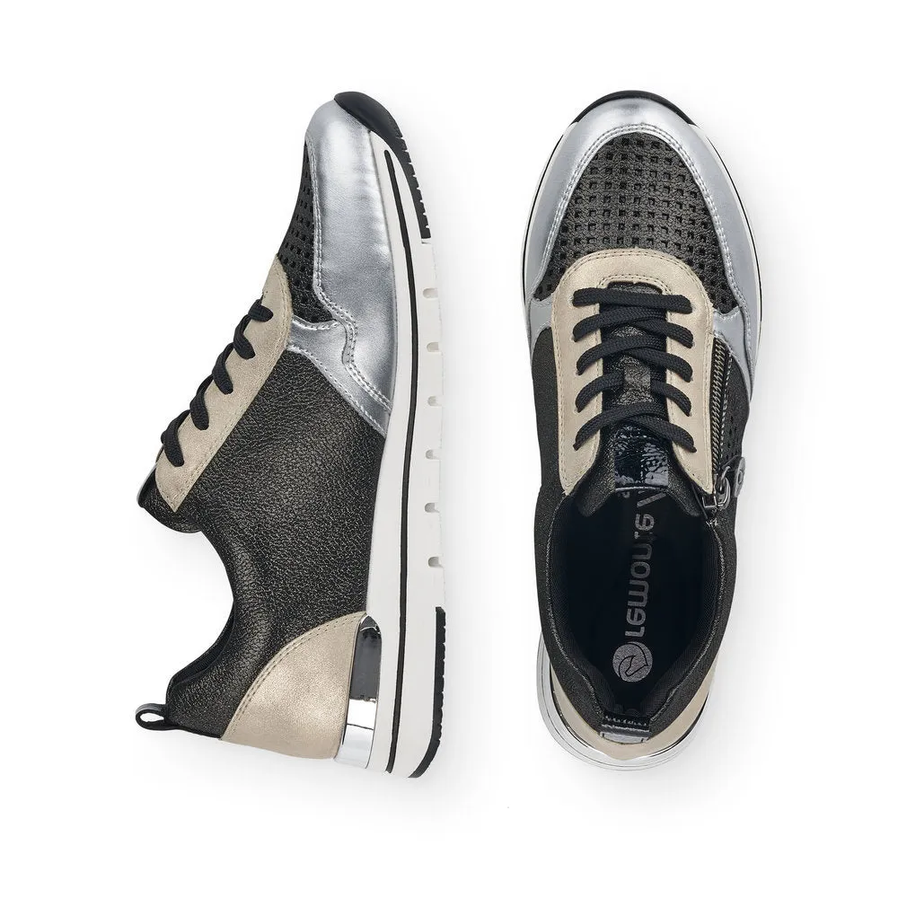 REMONTE - R6702-02 SILVER MULTI LACED WEDGE SNEAKER