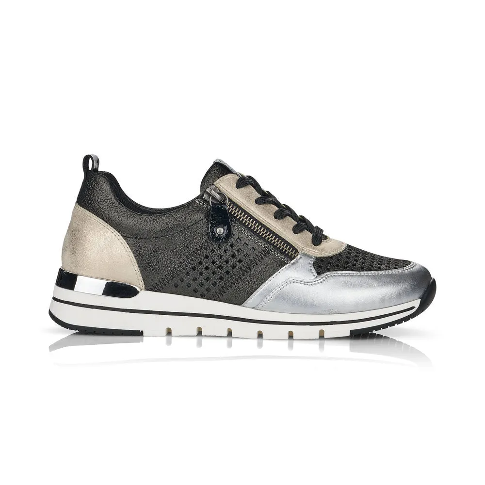 REMONTE - R6702-02 SILVER MULTI LACED WEDGE SNEAKER