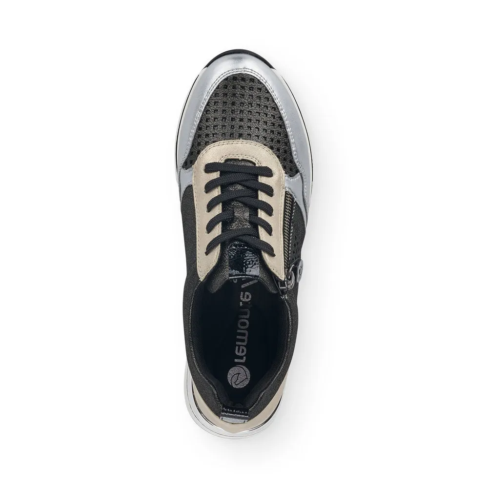 REMONTE - R6702-02 SILVER MULTI LACED WEDGE SNEAKER