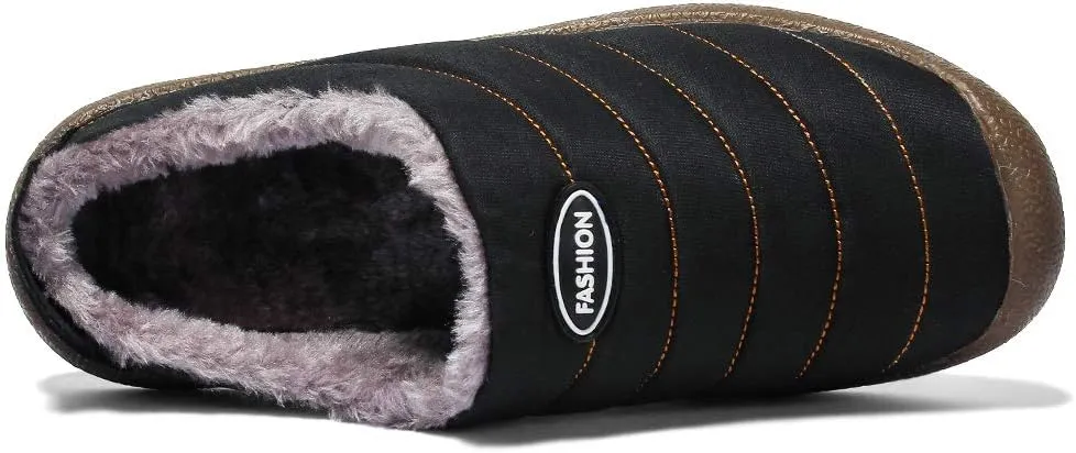rismart Men's Cozy Faux Fur Fleece House Shoes with Non Skid Indoor Down Fabric Slippers