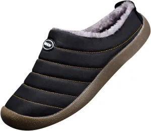 rismart Men's Cozy Faux Fur Fleece House Shoes with Non Skid Indoor Down Fabric Slippers